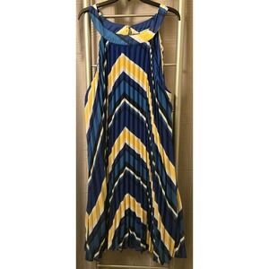 By Design Blue Yellow White Green Striped Halter Sun Dress Size 24 Flowy Airy **